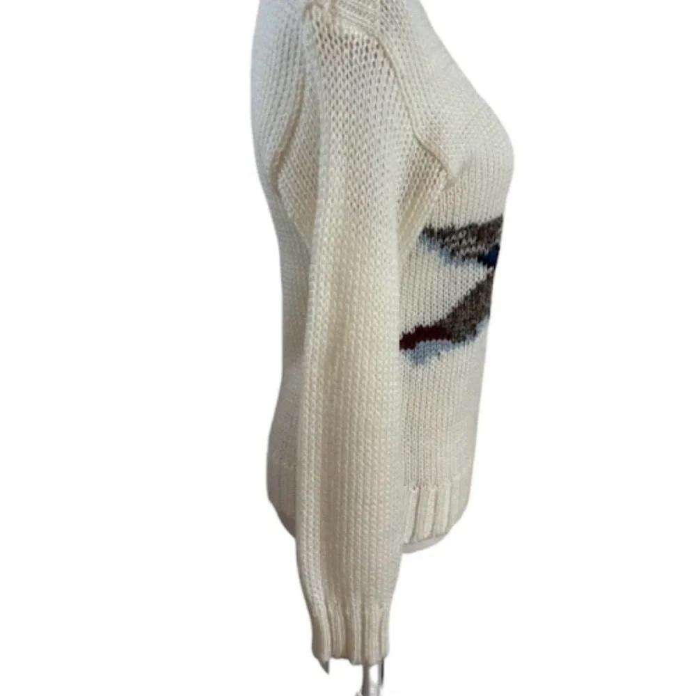 VTG 80s Women's Mallard Duck Boat Neck Sweater Cable Knit Sz M Ivory Pullover - Picture 5 of 10